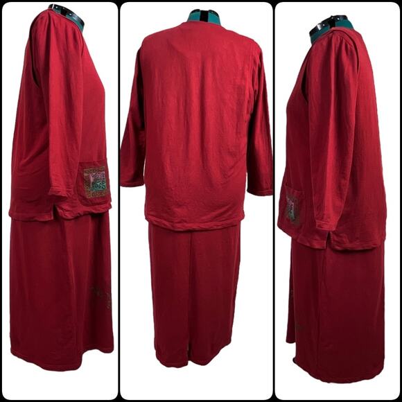 Vintage Country Wear Lonnie G. Star Red 2 Piece Maxi Dress & Vest Set Size Large - Picture 2 of 14